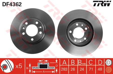 TRW Brake Rotor 283mm Front DF4362S