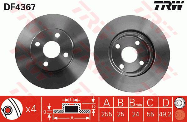 TRW Brake Rotor 255mm Front DF4367S