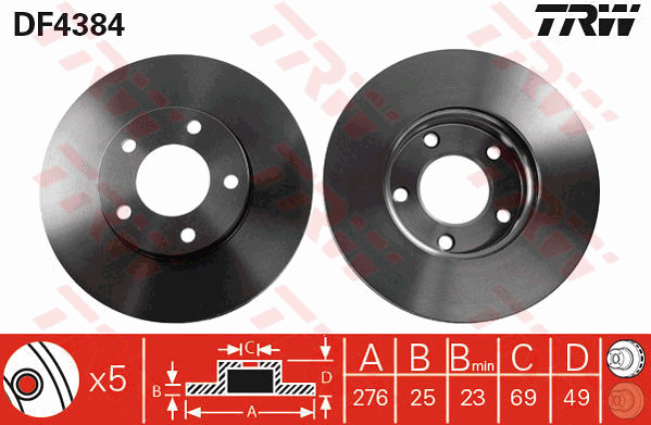 TRW Brake Rotor 278mm Front DF4384S
