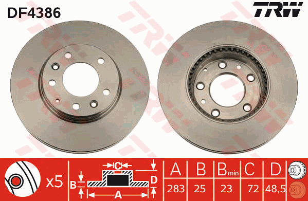 TRW Brake Rotor 283mm Front DF4386S