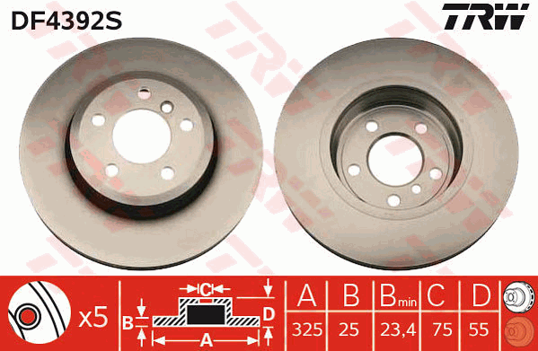 TRW Brake Rotor Front DF4392S