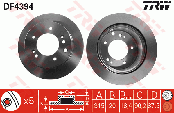 TRW Brake Rotor Single Rear DF4394S