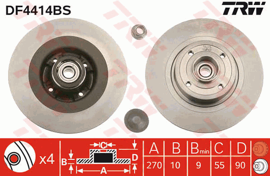 TRW Brake Rotor 270mm Rear DF4414BS