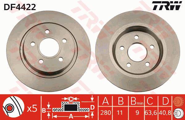 TRW Brake Rotor Rear DF4422S
