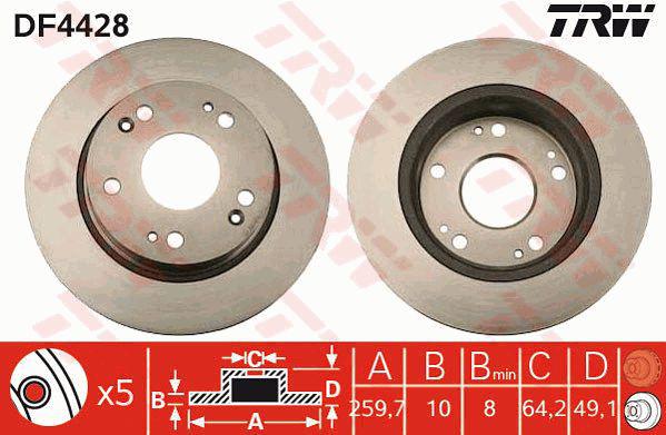 TRW Brake Rotor Rear DF4428S