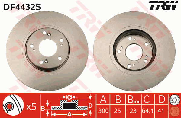 TRW Brake Rotor Front DF4432S