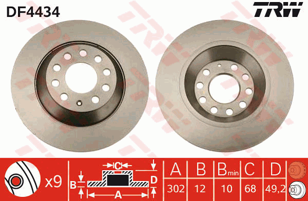 TRW Brake Rotor Single Rear DF4434S