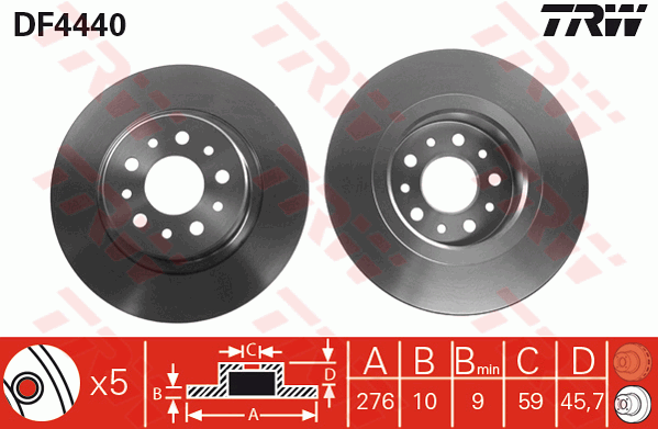 TRW Brake Rotor Single Rear DF4440S
