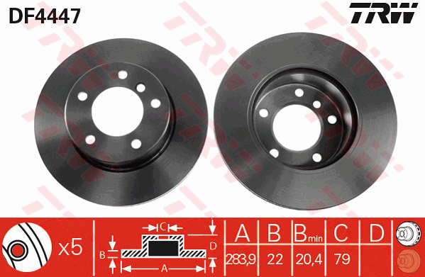 TRW Brake Rotor Pair Front DF4447S