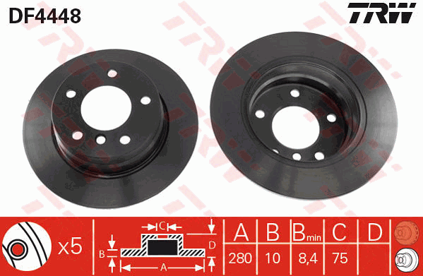 TRW Brake Rotor Single Rear DF4448S