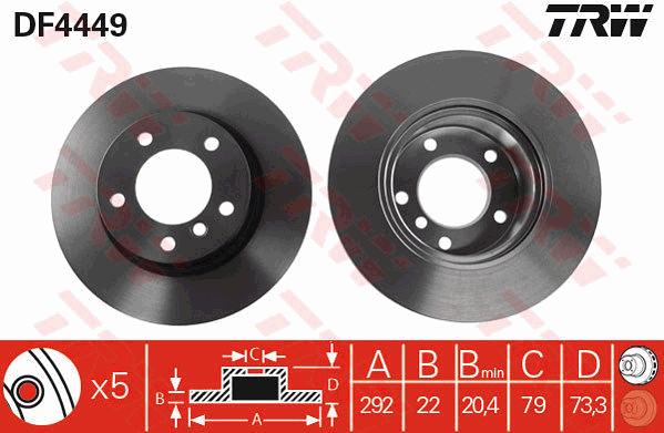 TRW Brake Rotor Single Front DF4449S
