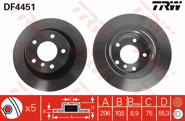 TRW Brake Rotor Single Rear DF4451S