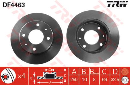 TRW Brake Rotor 250mm Rear DF4463S