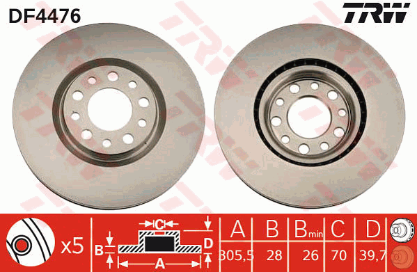 TRW Brake Rotor Single Front DF4476S
