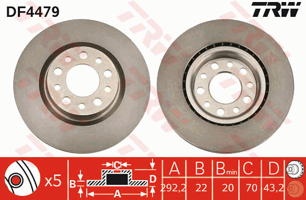 TRW Brake Rotor Single Rear DF4479S