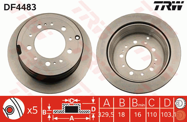 TRW Brake Rotor Rear DF4483S