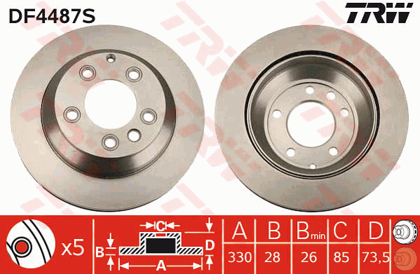 TRW Brake Rotor Single 330mm Rear DF4487S