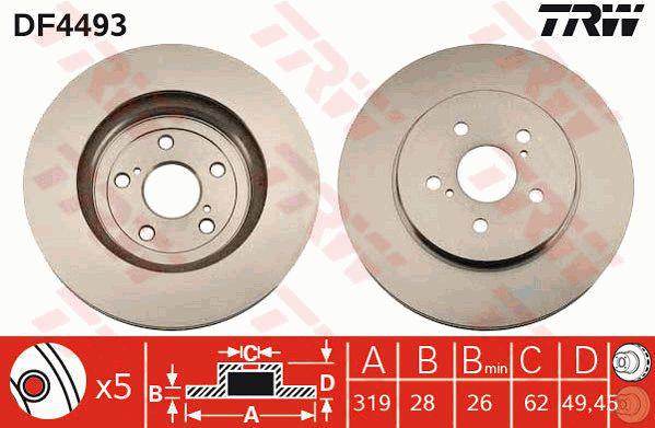 TRW Brake Rotor 319mm Front DF4493S