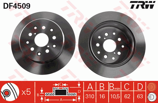 TRW Brake Rotor Rear DF4509S