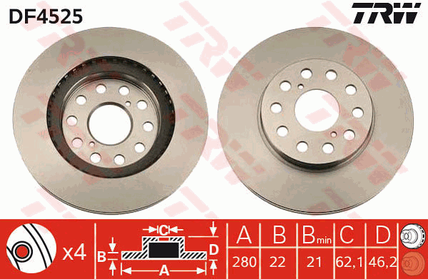 TRW Brake Rotor Front DF4525S