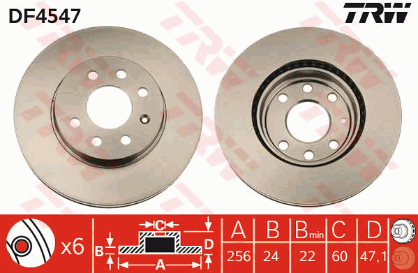 TRW Brake Rotor Single Front DF4547S