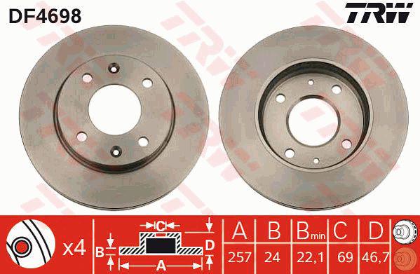 TRW Brake Rotor 257mm Front DF4698S