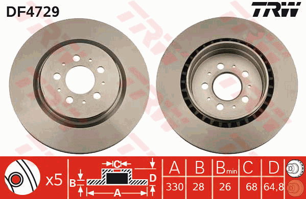 TRW Brake Rotor Single Rear DF4729S