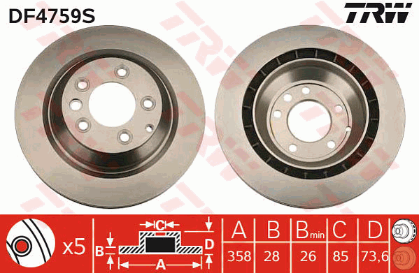 TRW Brake Rotor Rear Single DF4759S