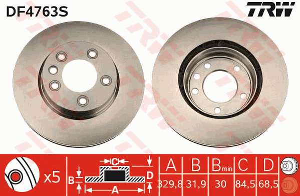 TRW Brake Rotor Front RH DF4763S