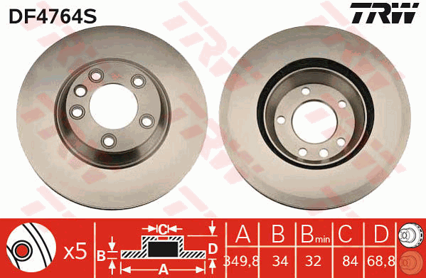 TRW Brake Rotor Front LH DF4764S