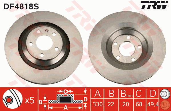 TRW Brake Rotor Rear DF4818S