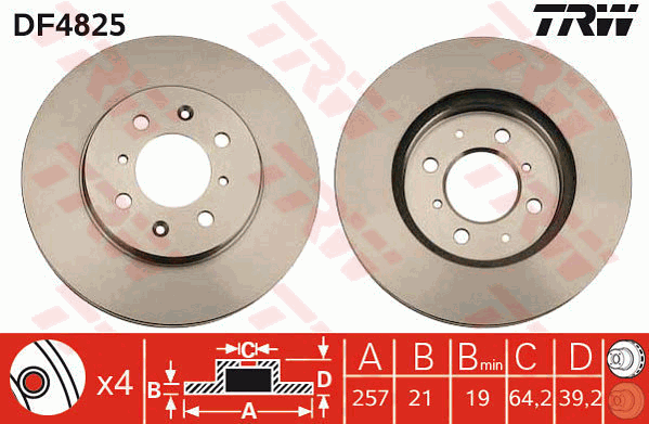 TRW Brake Rotor Front DF4825S