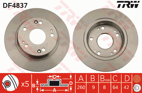 TRW Brake Rotor Rear DF4837S