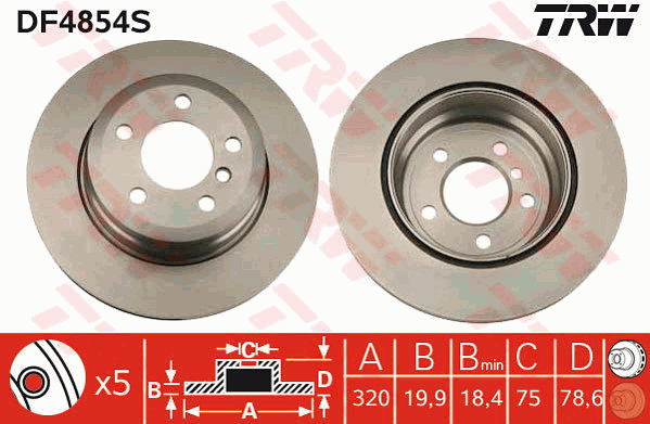 TRW Brake Rotor Rear DF4854S