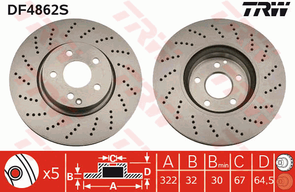 TRW Brake Rotor Front Single DF4862S