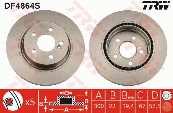 TRW Brake Rotor Rear DF4864S