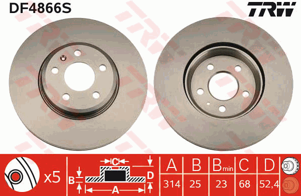 TRW Brake Rotor Front Single DF4866S