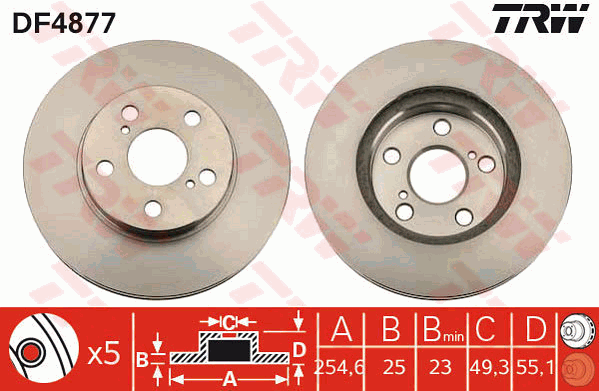 TRW Brake Rotor Single Front DF4877S
