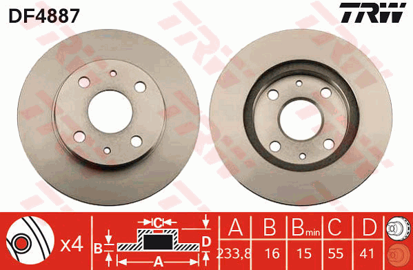 TRW Brake Rotor Single Front DF4887S