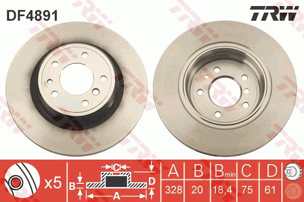 TRW Brake Rotor Rear LH DF4891S