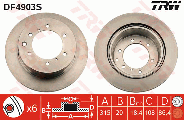 TRW Brake Rotor Rear DF4903S