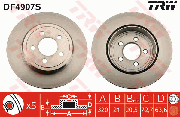 TRW Brake Rotor Rear DF4907S