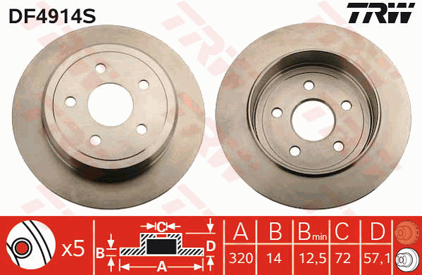 TRW Brake Rotor Rear DF4914S