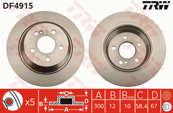 TRW Brake Rotor Single Rear DF4915S