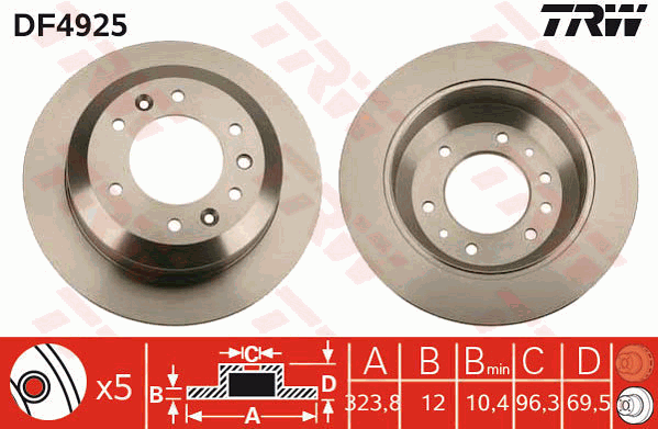 TRW Brake Rotor Rear DF4925S