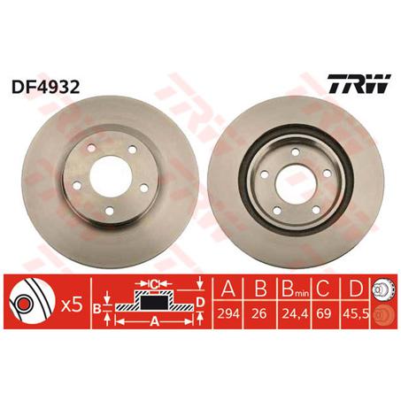 TRW Brake Rotor 294mm Front DF4932S