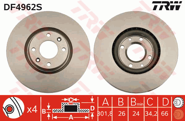 TRW Brake Rotor Front DF4962S