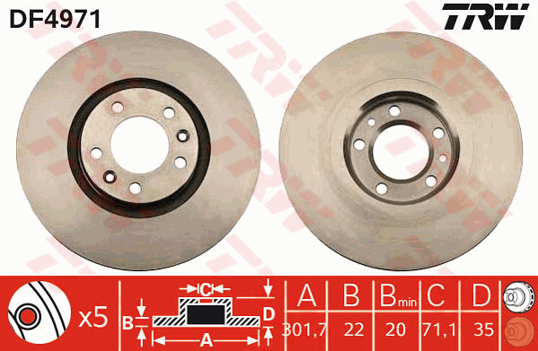 TRW Brake Rotor Single Rear DF4971S