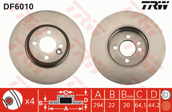 TRW Brake Rotor Single Front DF6010S