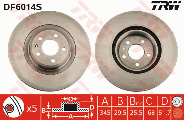 TRW Brake Rotor Front Single DF6014S